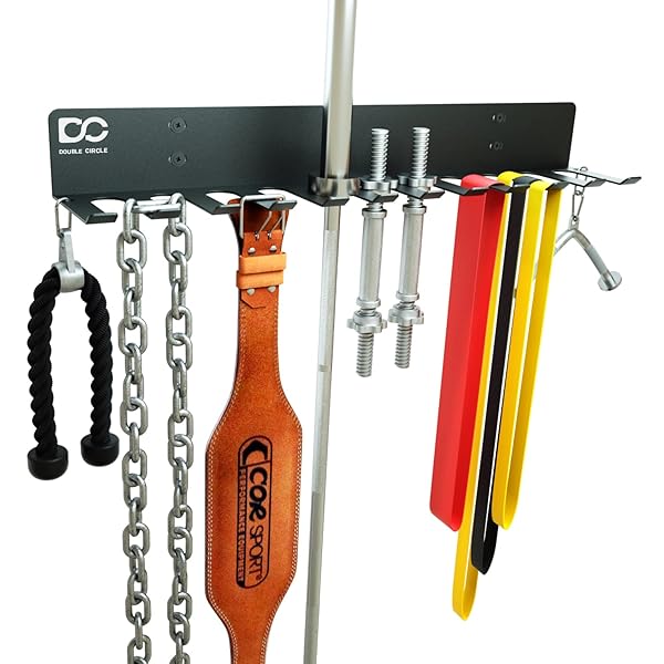 Double Circle Double Circle Gym Storage Rack: 12 Hooks for Home Gym Equipment - Organize Bands, Barbells & Jump Ropes Easily!