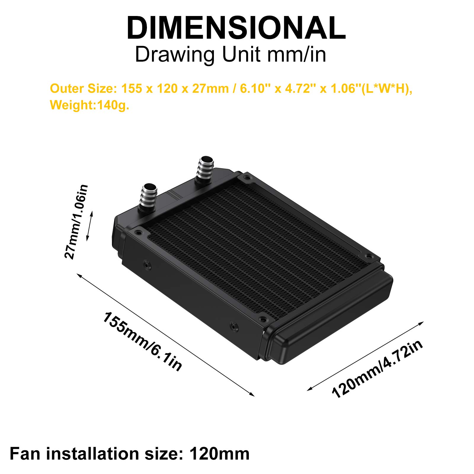 Clyxgs Clyxgs 12 Pipe Aluminum Water Cooling Radiator for PC CPU Computer Heat Exchanger DC12V 120mm Efficient Cooling System - View 3 of 6