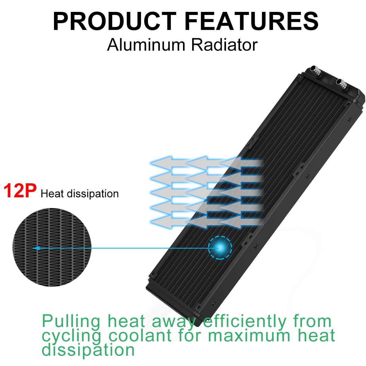 Clyxgs Clyxgs 360mm Water Cooling Radiator 12 Pipe Aluminum Heat Exchanger for PC CPU Computer Water Cooling System DC12V - View 2 of 6