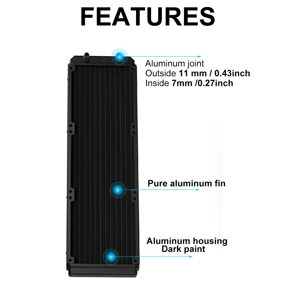 Clyxgs Clyxgs 360mm Water Cooling Radiator 12 Pipe Aluminum Heat Exchanger for PC CPU Computer Water Cooling System DC12V - View 3 of 6