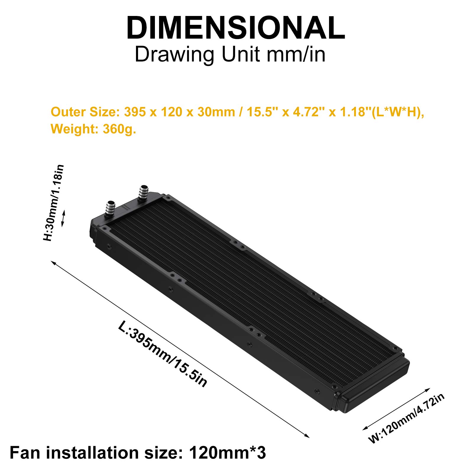 Clyxgs Clyxgs 360mm Water Cooling Radiator 12 Pipe Aluminum Heat Exchanger for PC CPU Computer Water Cooling System DC12V - View 4 of 6