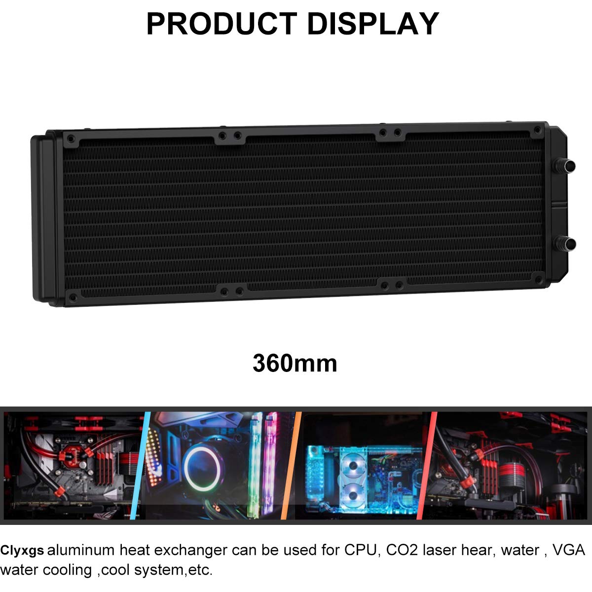 Clyxgs Clyxgs 360mm Water Cooling Radiator 12 Pipe Aluminum Heat Exchanger for PC CPU Computer Water Cooling System DC12V - View 5 of 6