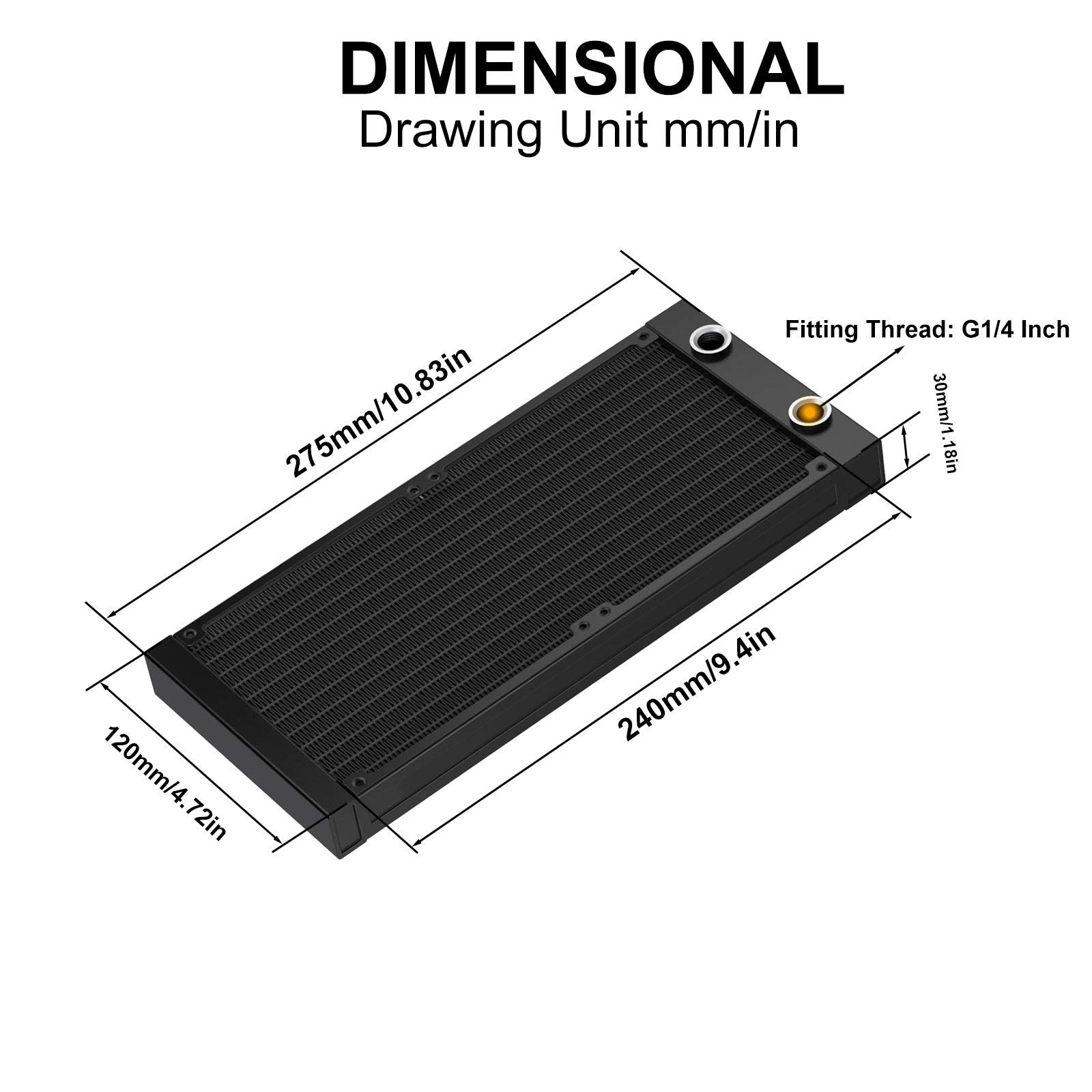 Clyxgs CLYXGS 240mm Water Cooling Radiator G1/4 Thread Aluminum Heat Exchanger for PC CPU Computer Cooling System - View 2 of 6