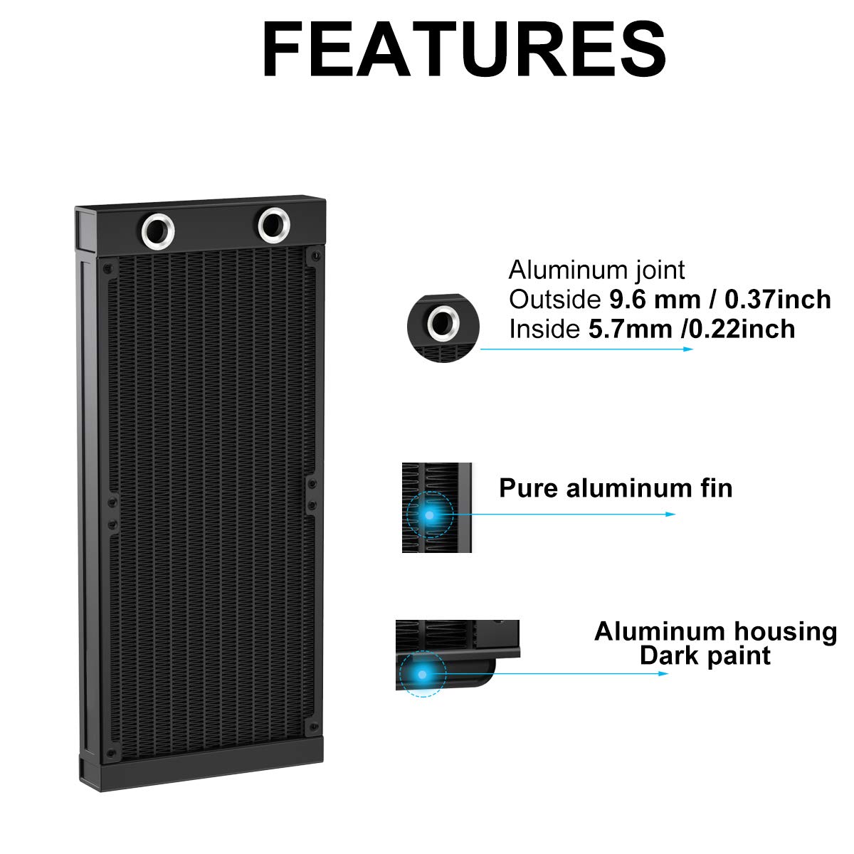 Clyxgs CLYXGS 240mm Water Cooling Radiator G1/4 Thread Aluminum Heat Exchanger for PC CPU Computer Cooling System - View 3 of 6