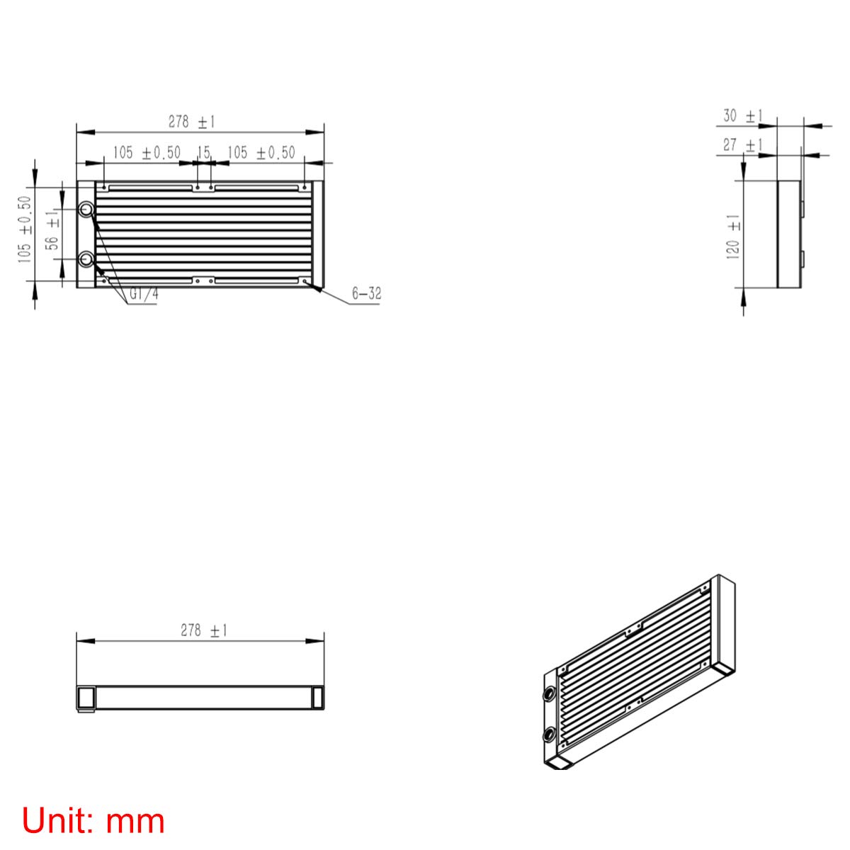 Clyxgs CLYXGS 240mm Water Cooling Radiator G1/4 Thread Aluminum Heat Exchanger for PC CPU Computer Cooling System - View 4 of 6