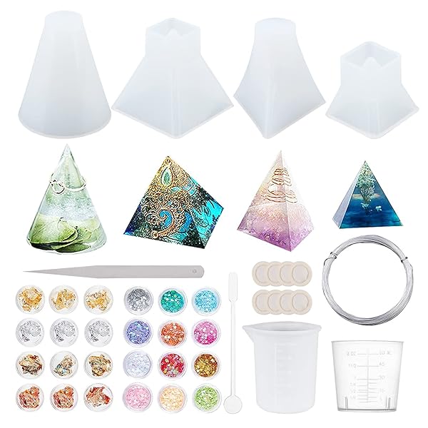 OLYCRAFT 52pcs Pyramid Molds Kit: Silicone Cone Molds for Resin Crafts, Soap & Candle Making with Glitter Accessories