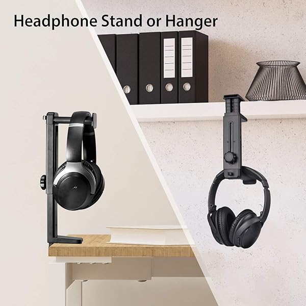 NEETTO NEETTO HS906 Headphone Stand & Hanger 2 in 1, Above & Under Desk Gaming Headset Holder Mount Hook with Height Adjustable & Rotating Clamp, Earphone Rack with Cable Clip - View 4 of 9