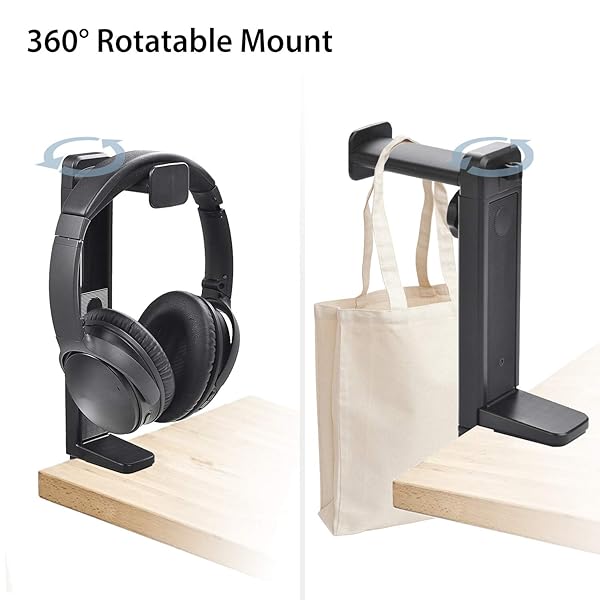 NEETTO NEETTO HS906 Headphone Stand & Hanger 2 in 1, Above & Under Desk Gaming Headset Holder Mount Hook with Height Adjustable & Rotating Clamp, Earphone Rack with Cable Clip - View 5 of 9