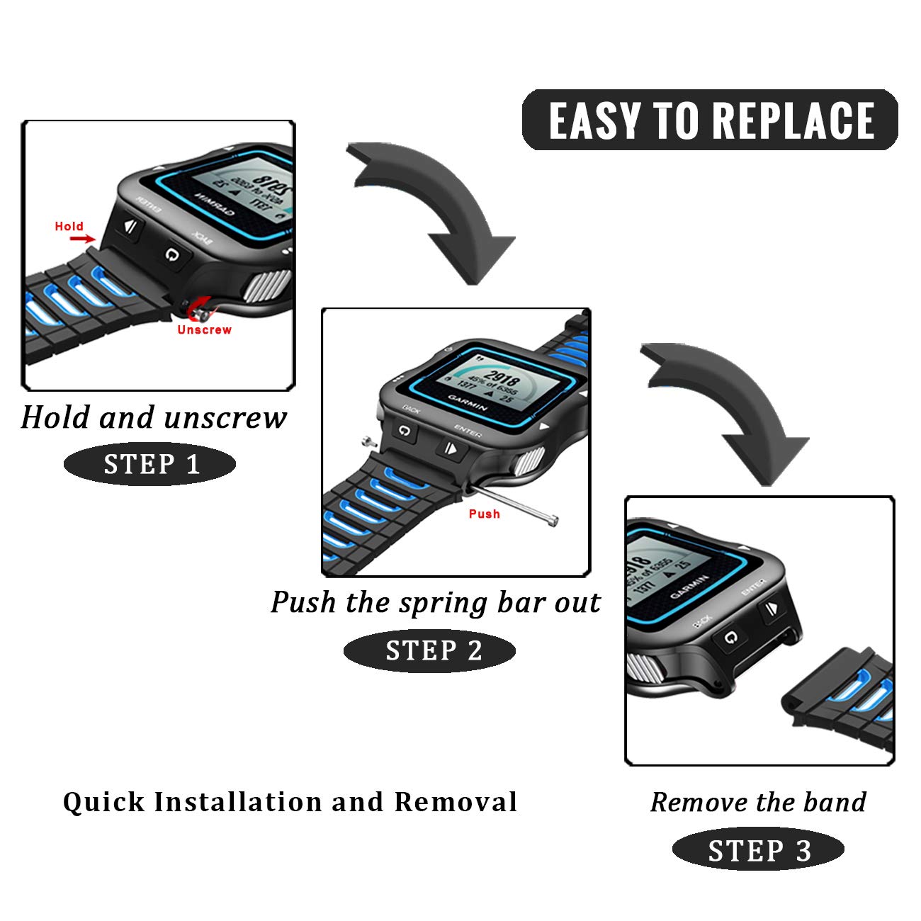 NotoCity NotoCity Garmin Forerunner 920XT Band Soft Silicone Replacement Strap for Men Women Black Blue - View 5 of 7