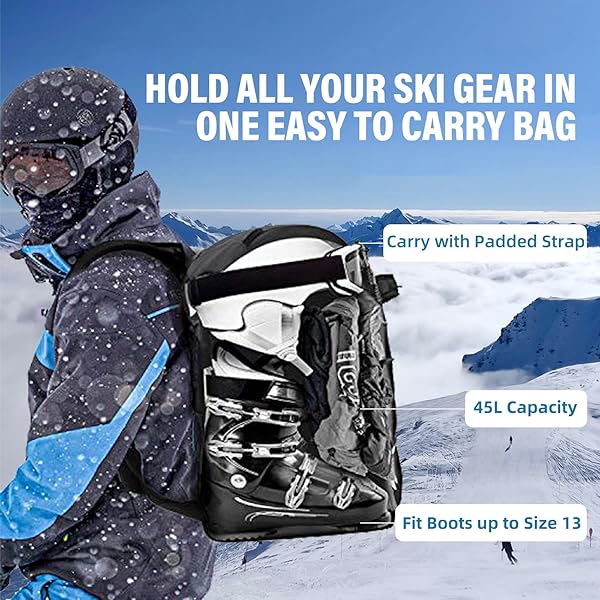 AUMTISC AUMTISC Ski Boot Bag Backpack for Travel Snowboard Boots Helmet Goggles Air Gloves Jacket Perfect for Skiing and Snowboarding - View 4 of 10