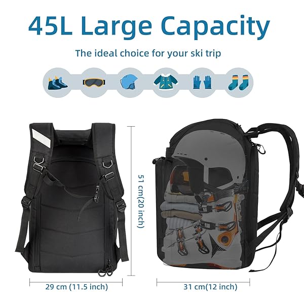 AUMTISC AUMTISC Ski Boot Bag Backpack for Travel Snowboard Boots Helmet Goggles Air Gloves Jacket Perfect for Skiing and Snowboarding - View 5 of 10