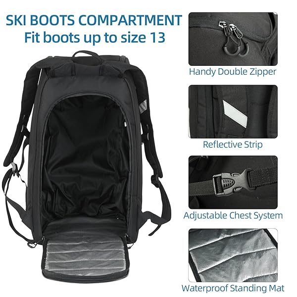 AUMTISC AUMTISC Ski Boot Bag Backpack for Travel Snowboard Boots Helmet Goggles Air Gloves Jacket Perfect for Skiing and Snowboarding - View 7 of 10
