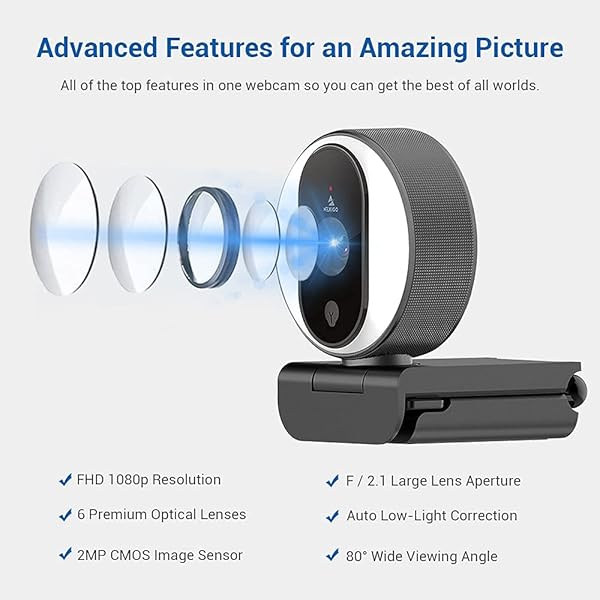 NexiGo NexiGo N680E 1080P Webcam: Ring Light, Privacy Cover & Dual Mic for Zoom, Skype, Facetime - Perfect for PC, Mac & Laptop Streaming - View 8 of 10