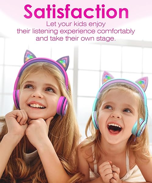 FosPower FosPower Kids Headphones with LED Cat Ears - Safe 85 dB Volume, Tangle-Free Cables for School & Travel - Teal/Purple - View 7 of 7