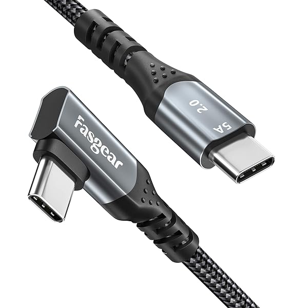Fasgear Fasgear 10ft USB C to USB C 100W Right Angle Cable Fast Charge Compatible with MacBook Pro iPad Pro Galaxy S24 ThinkPad Dell XPS HP