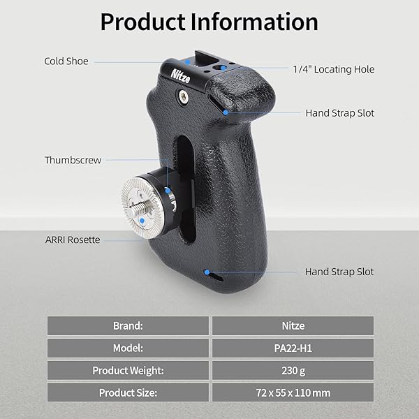 Nitze "Nitze ARRI Rosette Side Handle: Adjustable Camera Handle with Cold Shoe & 1/4" Hole - PA22-H1" - View 4 of 9