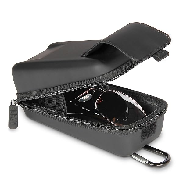 USA Gear USA Gear Semi Hard Shell Glasses Case - Rugged Sunglasses & Safety Glasses Holder with Belt Loop & Carabiner - Black
