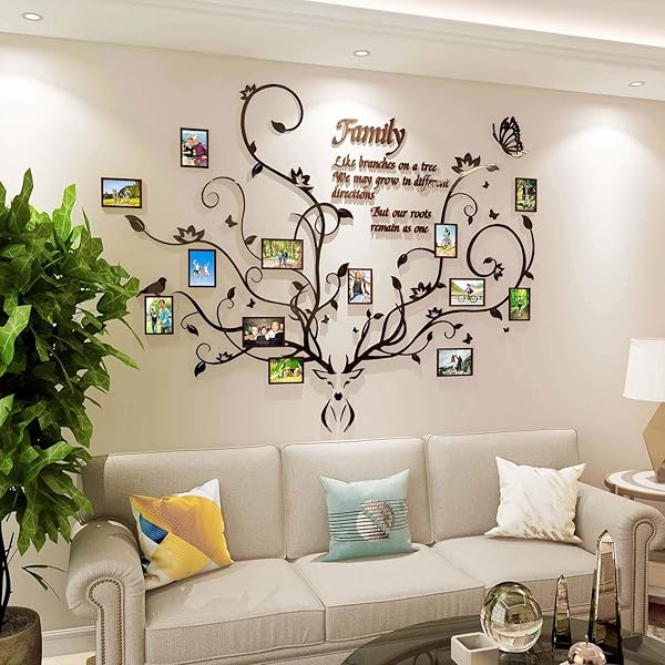 DecorSmart DecorSmart Antlers Family Tree Wall Decor 3D Removable Picture Frame Collage DIY Acrylic Stickers with Deer Head and Family Quote - View 2 of 8