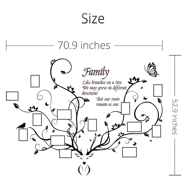 DecorSmart DecorSmart Antlers Family Tree Wall Decor 3D Removable Picture Frame Collage DIY Acrylic Stickers with Deer Head and Family Quote - View 7 of 8