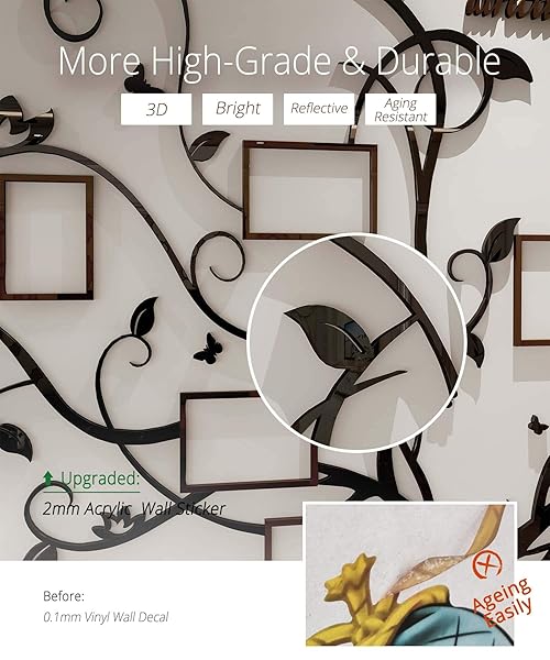 DecorSmart DecorSmart Antlers Family Tree Wall Decor 3D Removable Picture Frame Collage DIY Acrylic Stickers with Deer Head and Family Quote - View 8 of 8