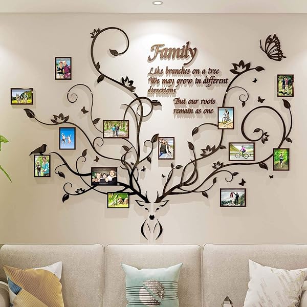 DecorSmart DecorSmart Antlers Family Tree Wall Decor 3D Removable Picture Frame Collage DIY Acrylic Stickers with Deer Head and Family Quote