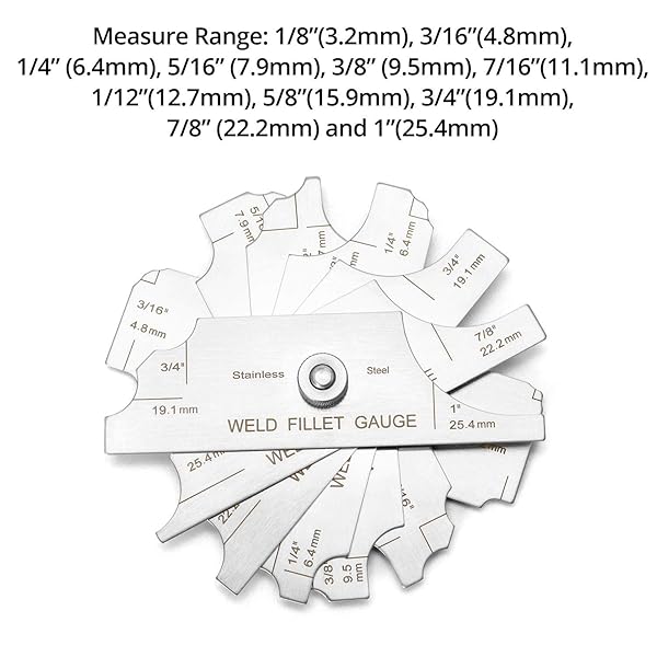 QWORK QWORK 7Pcs Fillet Welding Gauge Set 304 Stainless Steel Cam Type for Welding Inspection Testing 1/8 to 1 Inch Ulnar Metric and Inch - View 5 of 6