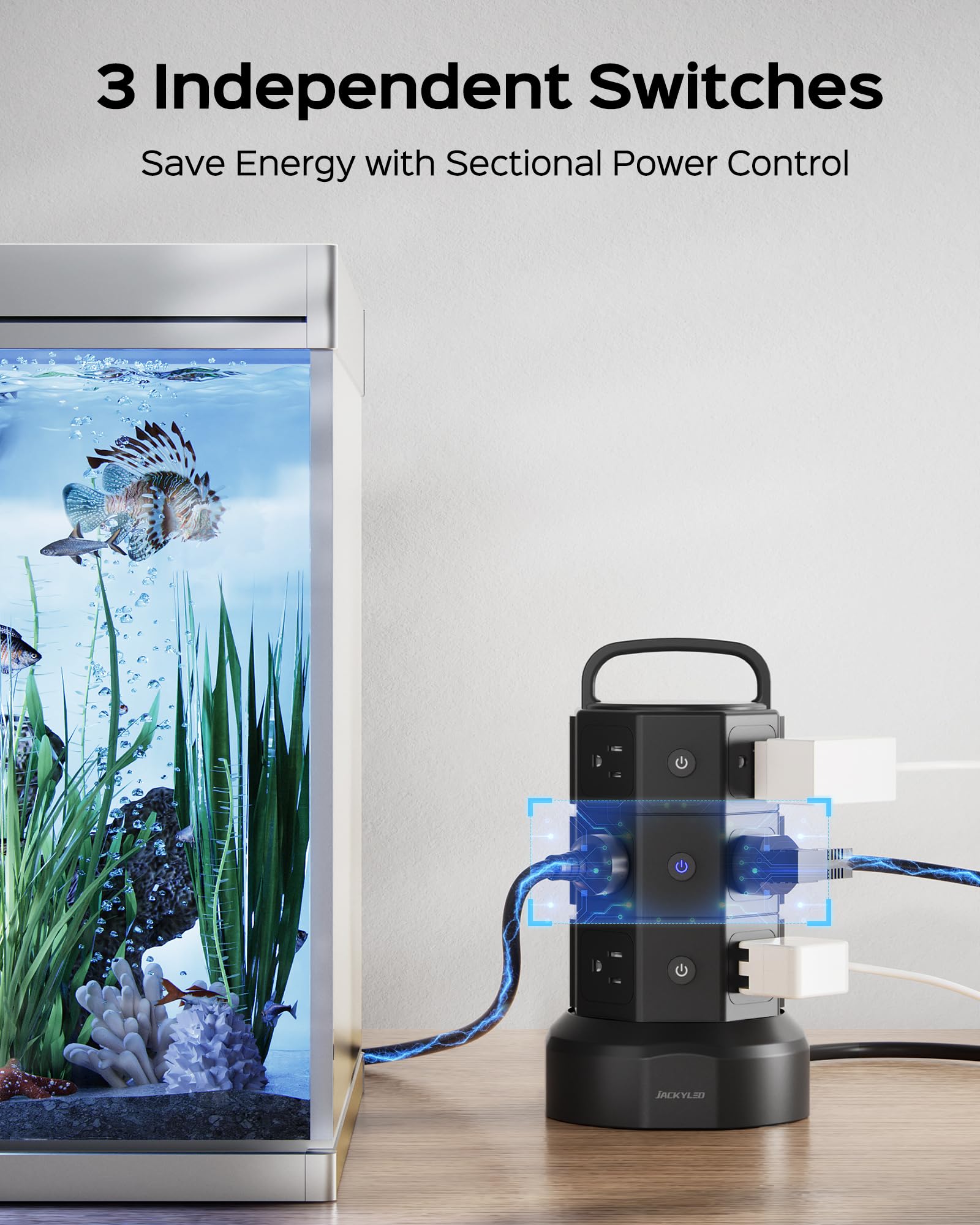 JACKYLED 10ft Power Strip Tower JACKYLED Surge Protector with 12 Outlets and 6 USB Ports Heavy Duty Extension Cord for Home Office and Devices - View 4 of 9