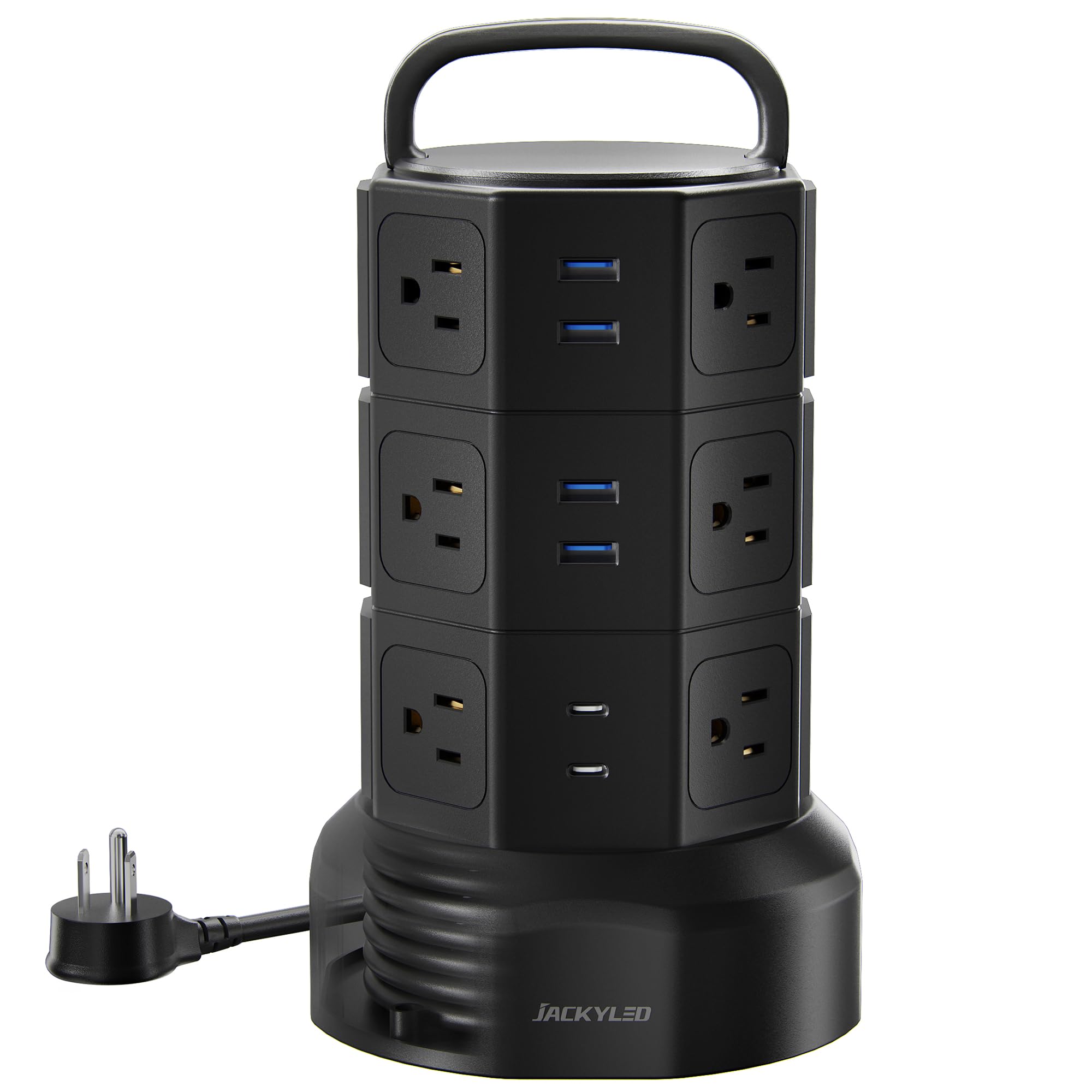 JACKYLED 10ft Power Strip Tower JACKYLED Surge Protector with 12 Outlets and 6 USB Ports Heavy Duty Extension Cord for Home Office and Devices - View 9 of 9