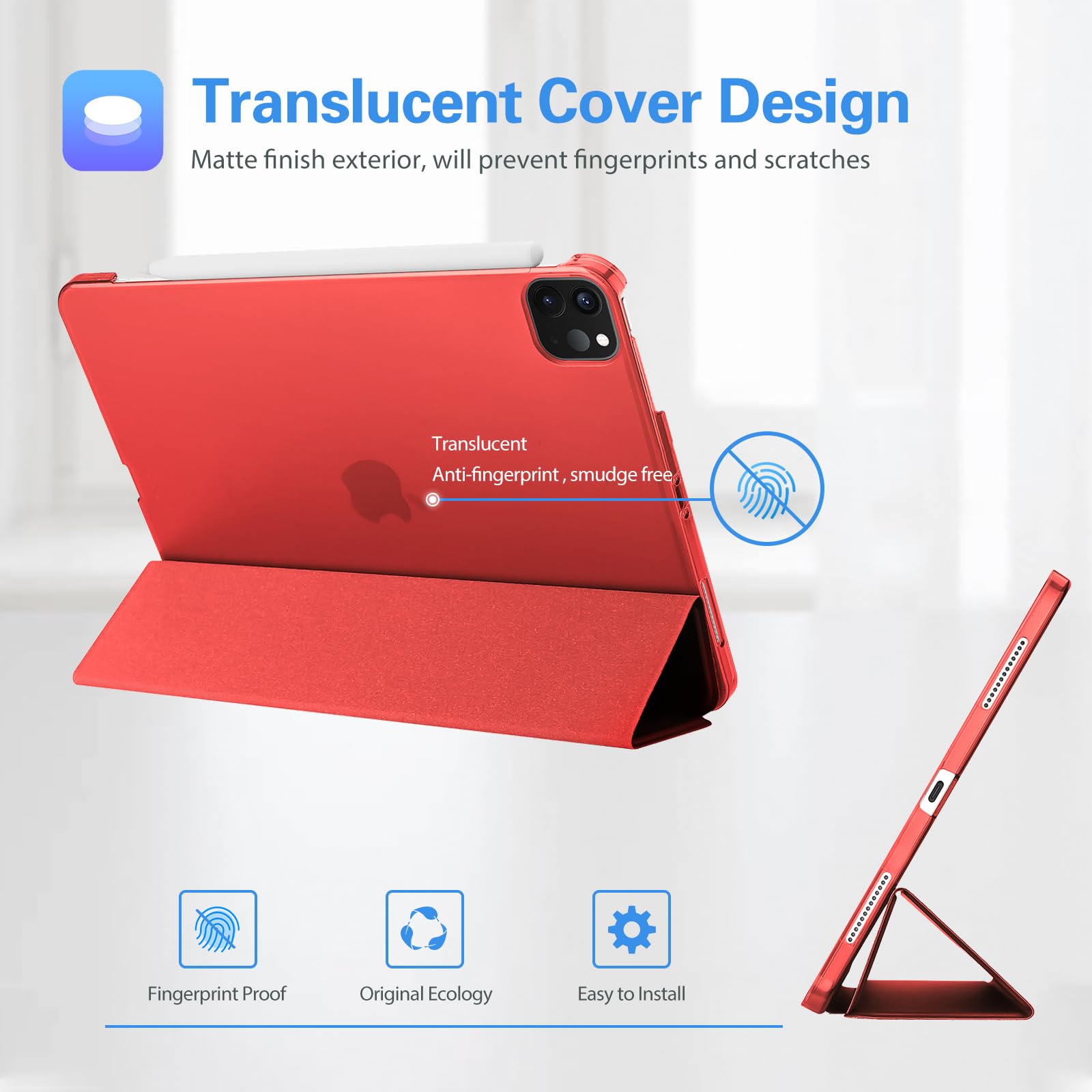 ProCase ProCase Smart Case for iPad Pro 12.9 2022 2021 2020 2018 Slim Stand Hard Back Shell Cover Red - View 4 of 9