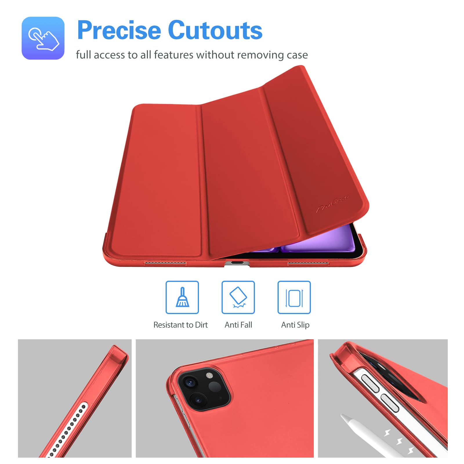 ProCase ProCase Smart Case for iPad Pro 12.9 2022 2021 2020 2018 Slim Stand Hard Back Shell Cover Red - View 6 of 9