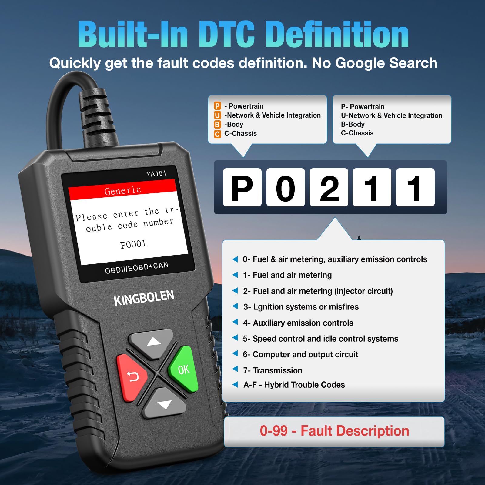 KINGBOLEN OBD2 Scanner,Code Reader Automotive Engine Light Check Scan Tool Checks O2 Sensor and EVAP Systems with Full OBD2 Functions,Supports Mode6 - View 6 of 9