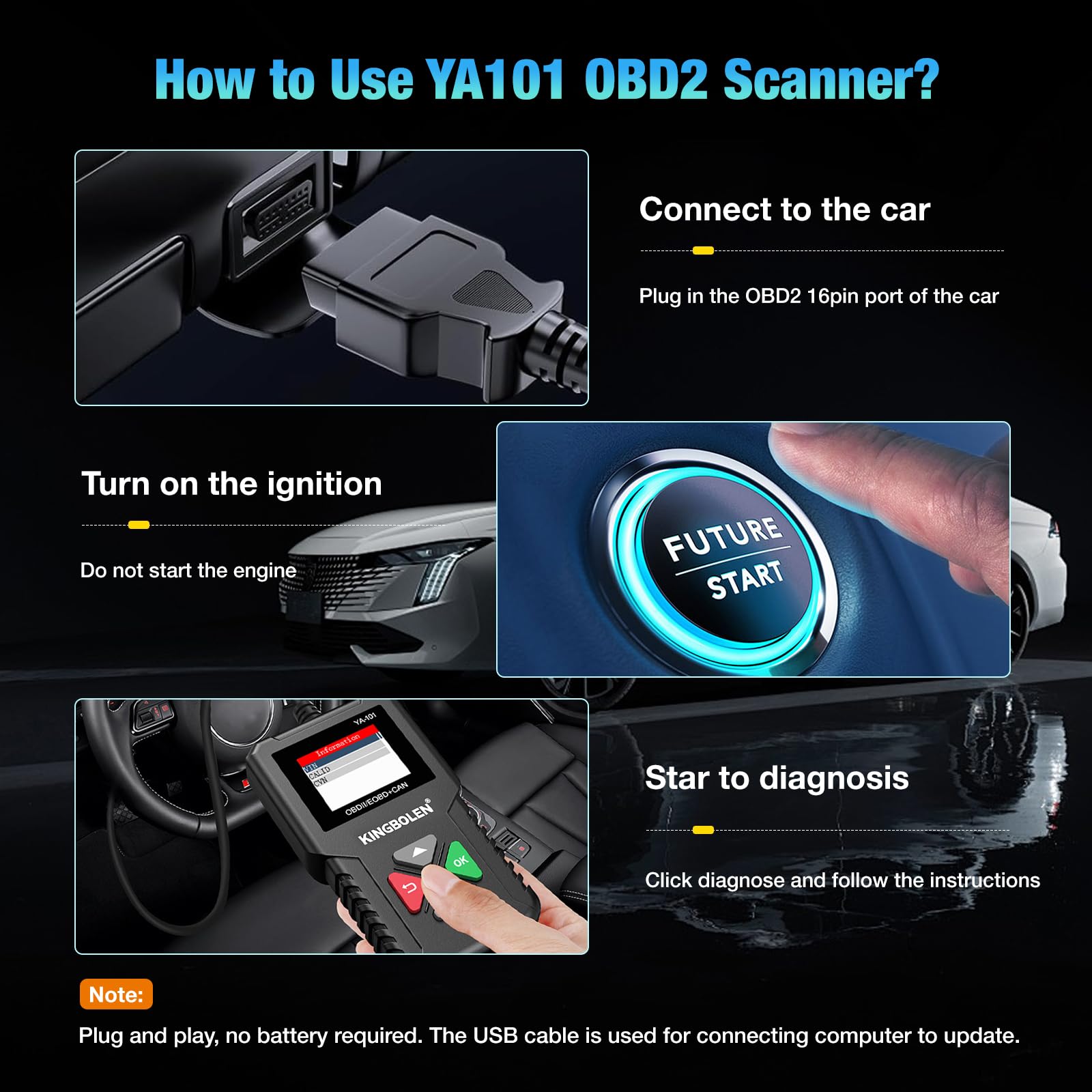 KINGBOLEN OBD2 Scanner,Code Reader Automotive Engine Light Check Scan Tool Checks O2 Sensor and EVAP Systems with Full OBD2 Functions,Supports Mode6 - View 7 of 9