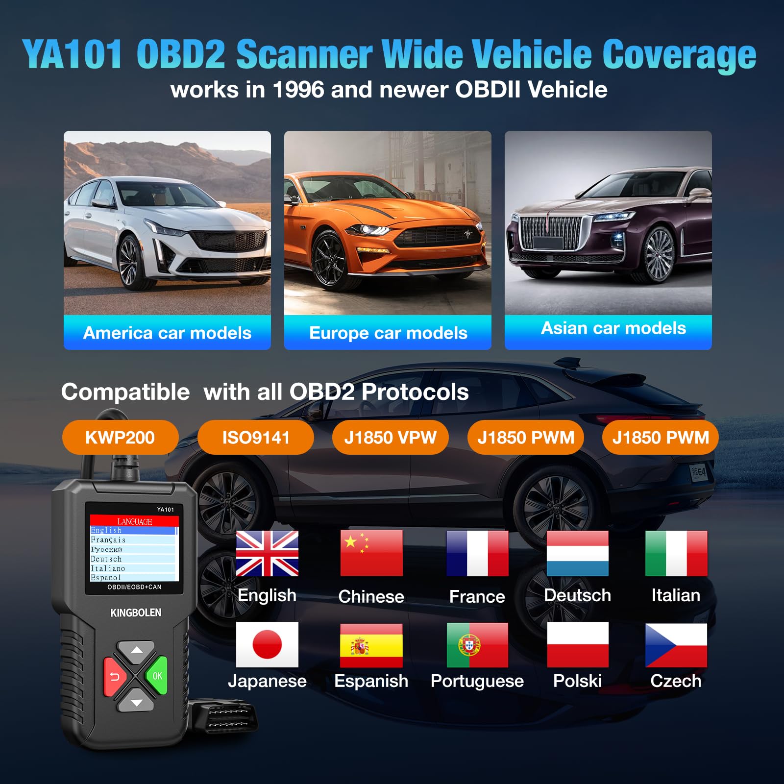 KINGBOLEN OBD2 Scanner,Code Reader Automotive Engine Light Check Scan Tool Checks O2 Sensor and EVAP Systems with Full OBD2 Functions,Supports Mode6 - View 9 of 9