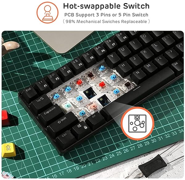 RK ROYAL KLUDGE RK ROYAL KLUDGE RK61 Wireless 60% Mechanical Keyboard - Hot-Swappable Red Switch, Bluetooth, Compact Gaming Design - View 6 of 10