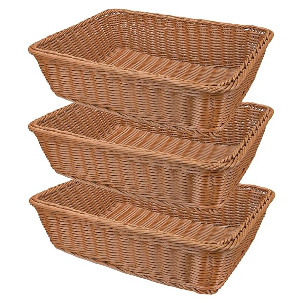 yarlung Yarlung 3 Pack Rattan Woven Bread Baskets - 11.8 Inch Poly Wicker for Serving Fruits & Vegetables - Perfect for Home & Restaurant Use