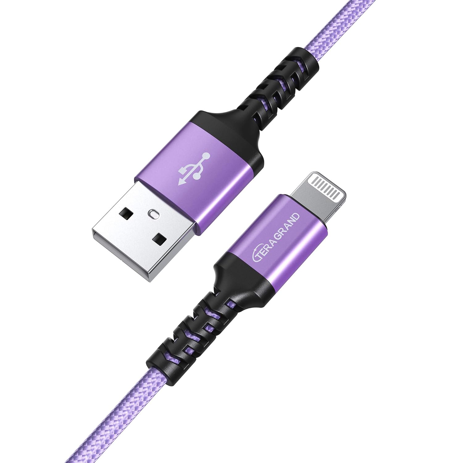 Tera Grand Tera Grand Apple C89 MFi Certified Lightning to USB-A Braided Cable 4 Ft for iPhone iPad AirPods Purple