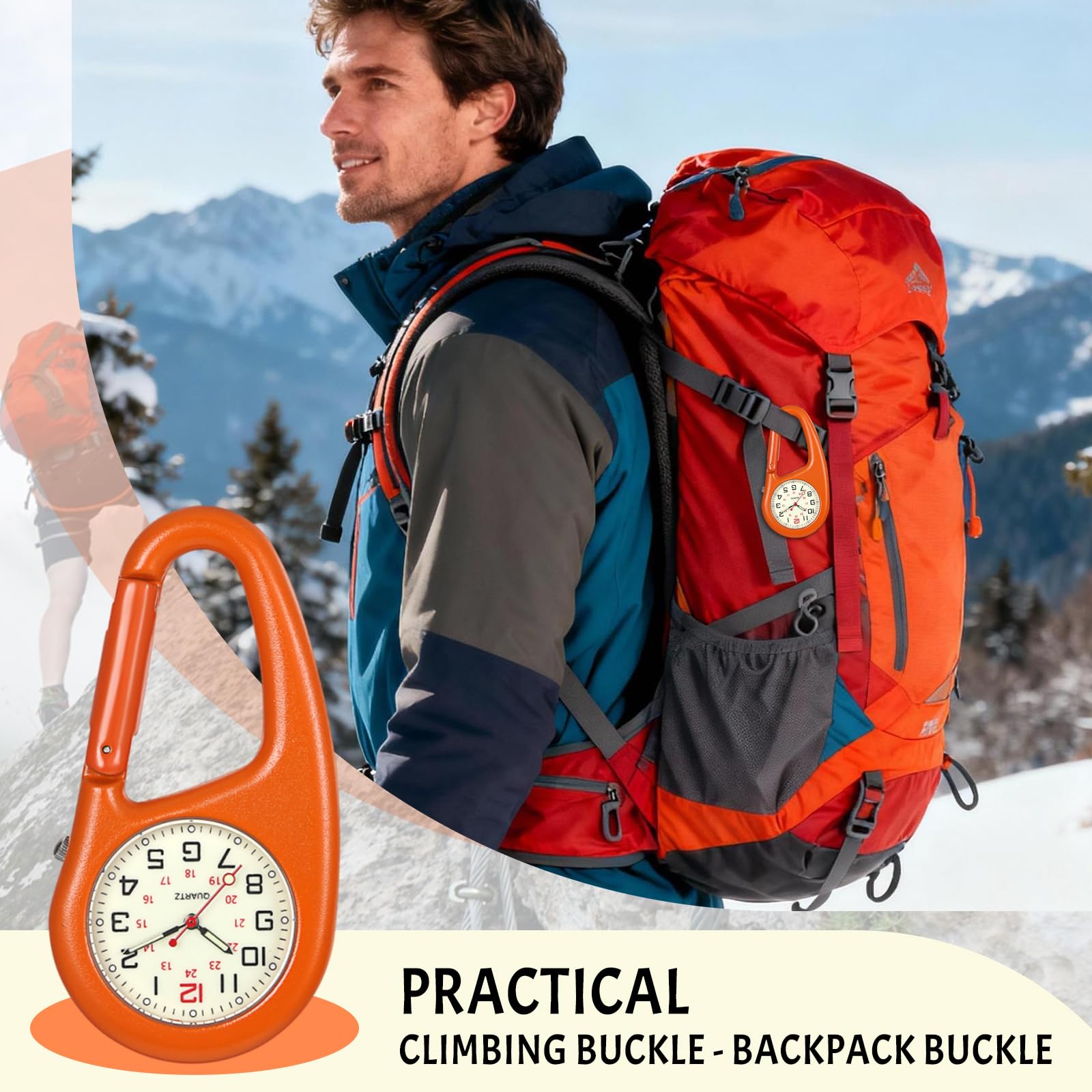 JewelryWe Clip-on Quartz Luminous Backpack Watch for Men and Women Ideal for Outdoor Climbing and Adventure Activities - View 6 of 8