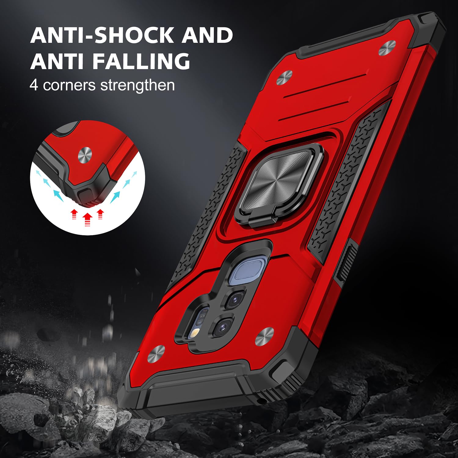Fucozan Military Grade Shockproof Case for Samsung Galaxy S9 Plus with Kickstand and Magnetic Car Mount Heavy Duty Protection Red - View 5 of 8