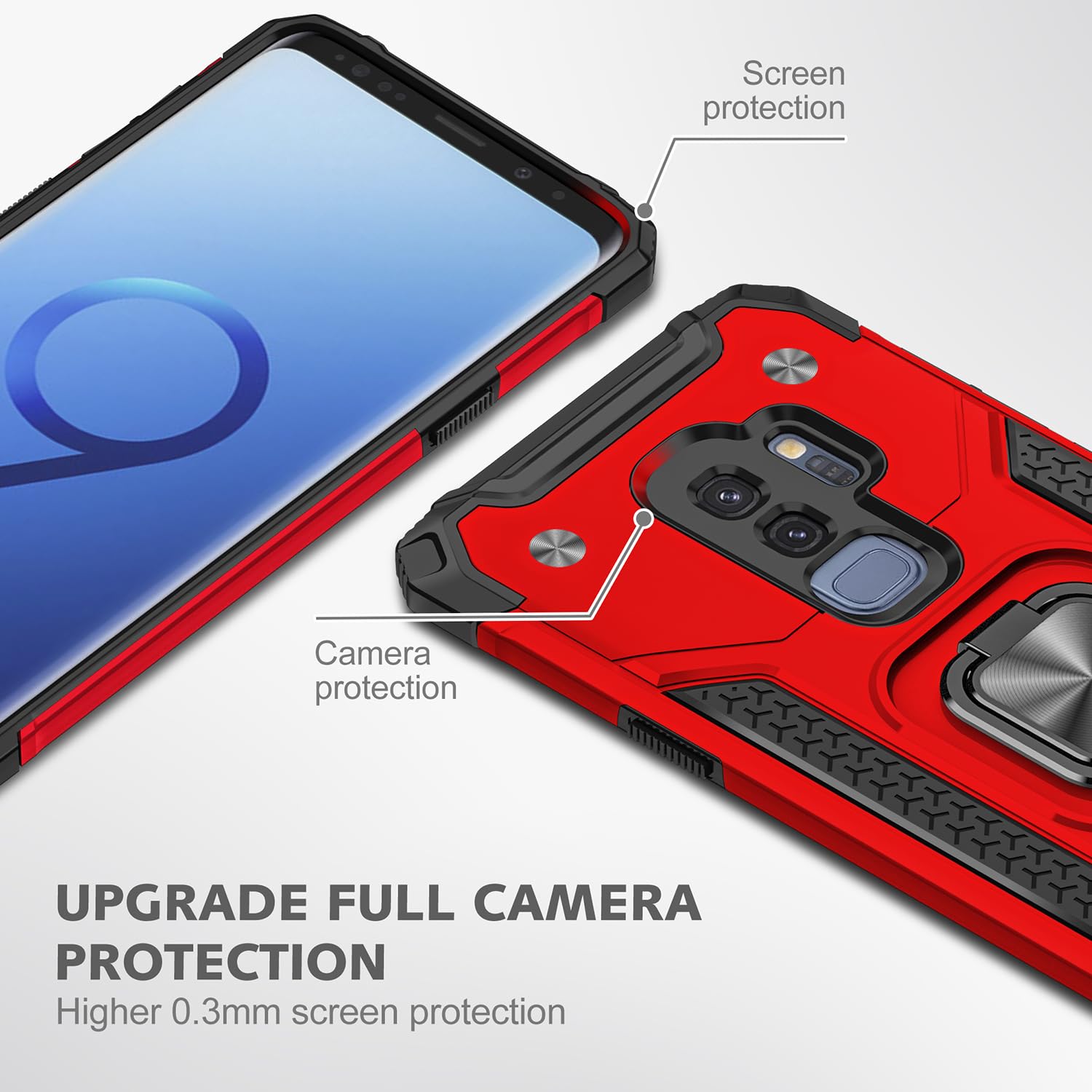 Fucozan Military Grade Shockproof Case for Samsung Galaxy S9 Plus with Kickstand and Magnetic Car Mount Heavy Duty Protection Red - View 6 of 8