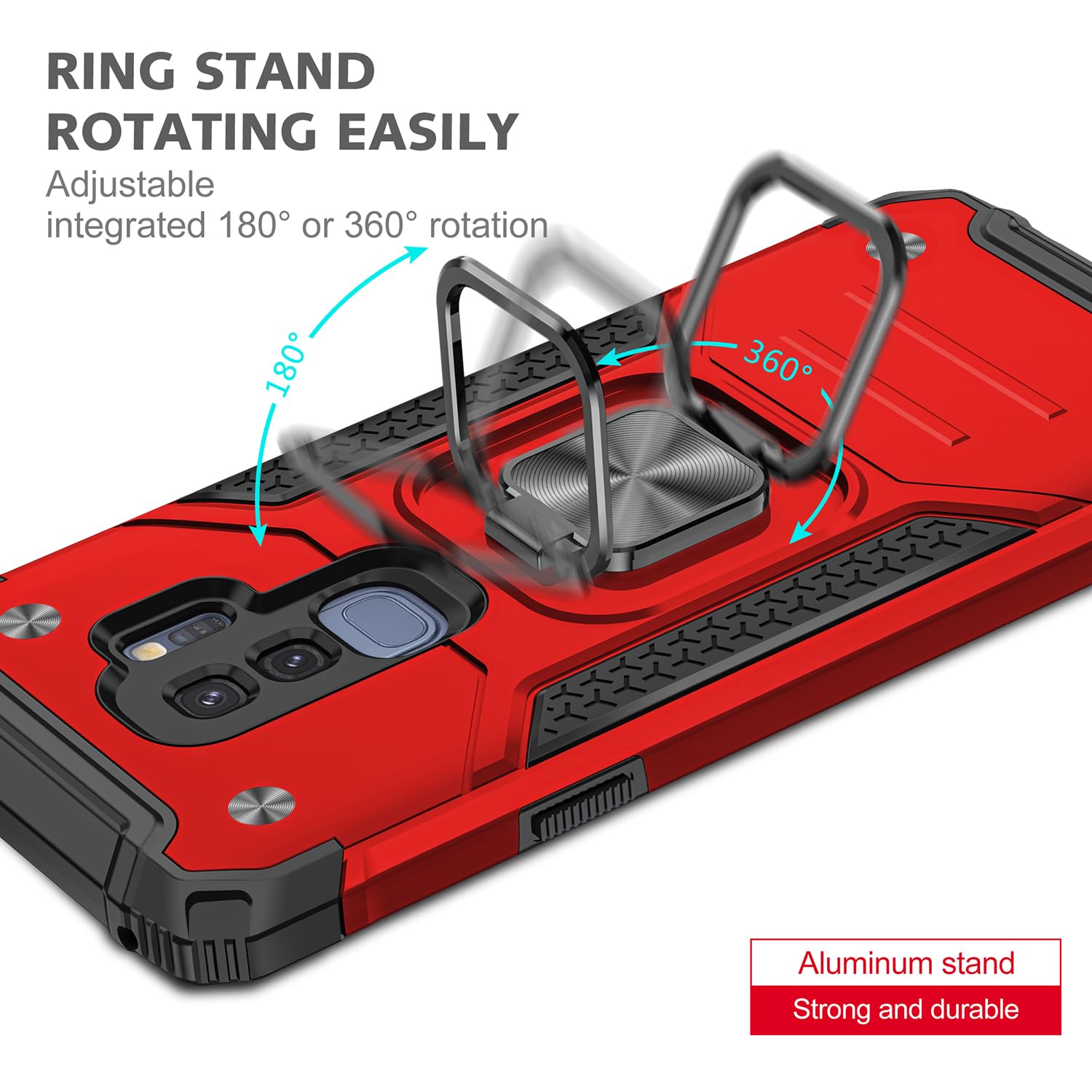 Fucozan Military Grade Shockproof Case for Samsung Galaxy S9 Plus with Kickstand and Magnetic Car Mount Heavy Duty Protection Red - View 7 of 8