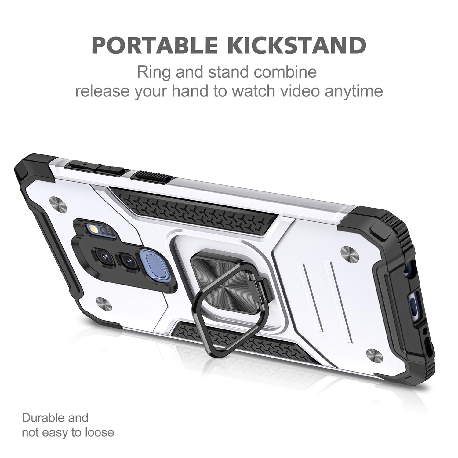 Samsung Galaxy S9 Plus Case Military Grade Shockproof with Kickstand and Magnetic Car Mount Heavy Duty Protective Case Silver - View 3 of 8