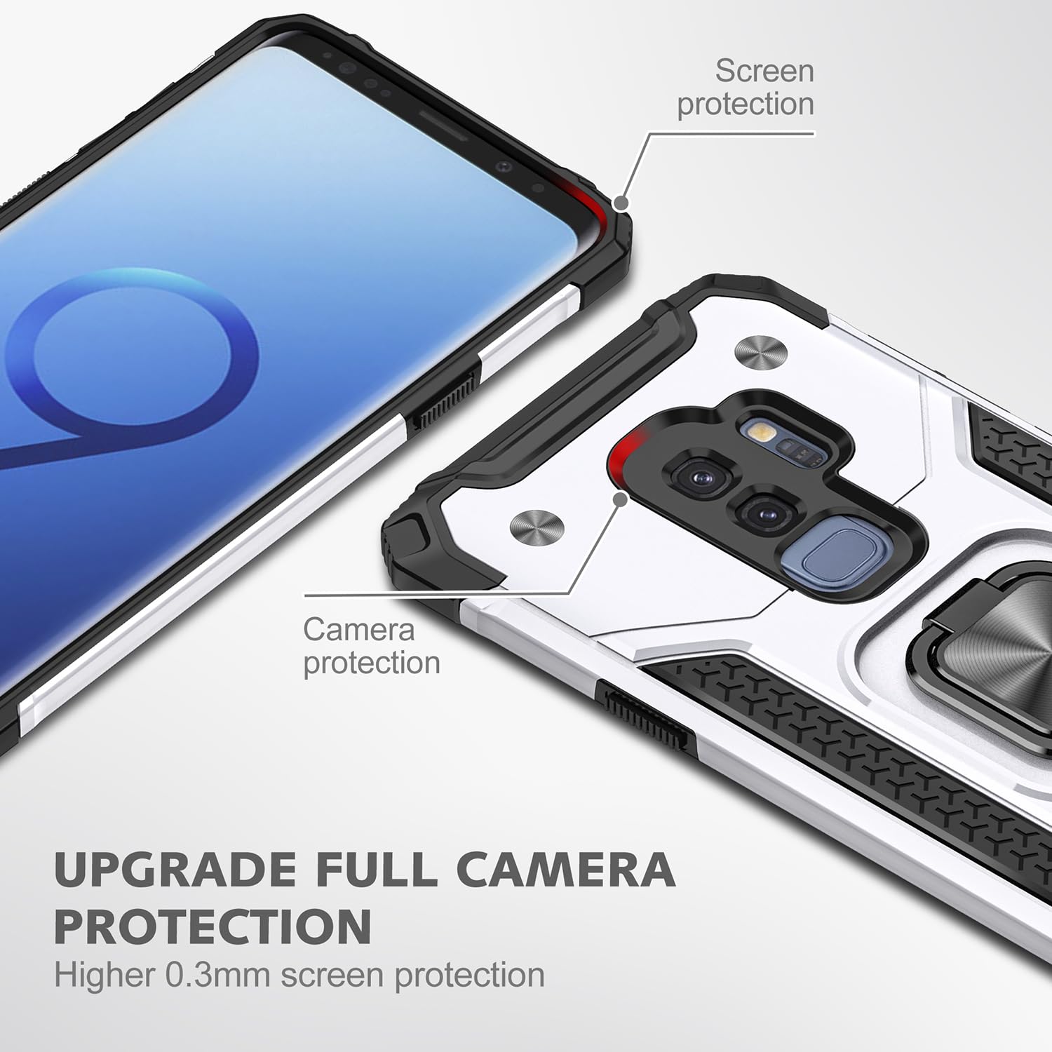 Samsung Galaxy S9 Plus Case Military Grade Shockproof with Kickstand and Magnetic Car Mount Heavy Duty Protective Case Silver - View 6 of 8