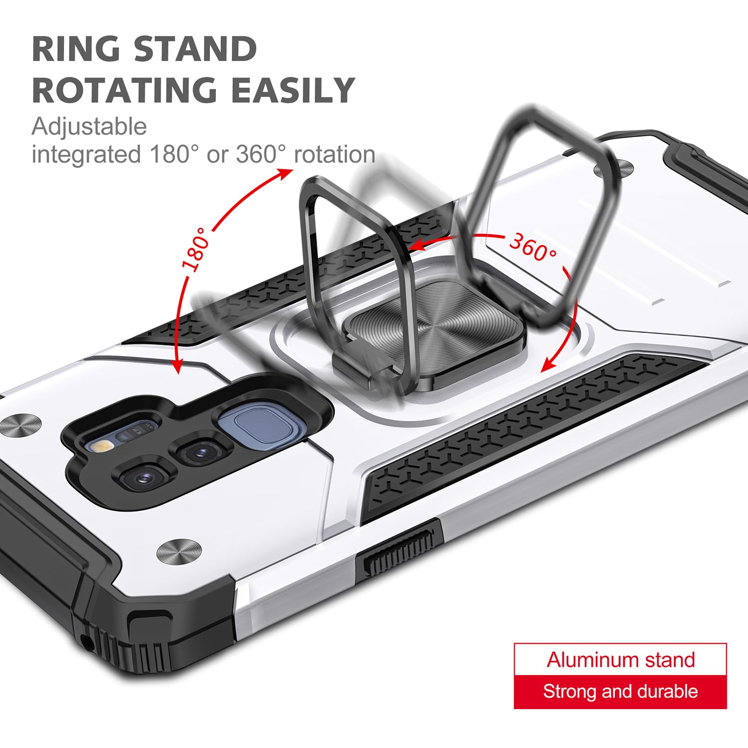 Samsung Galaxy S9 Plus Case Military Grade Shockproof with Kickstand and Magnetic Car Mount Heavy Duty Protective Case Silver - View 7 of 8