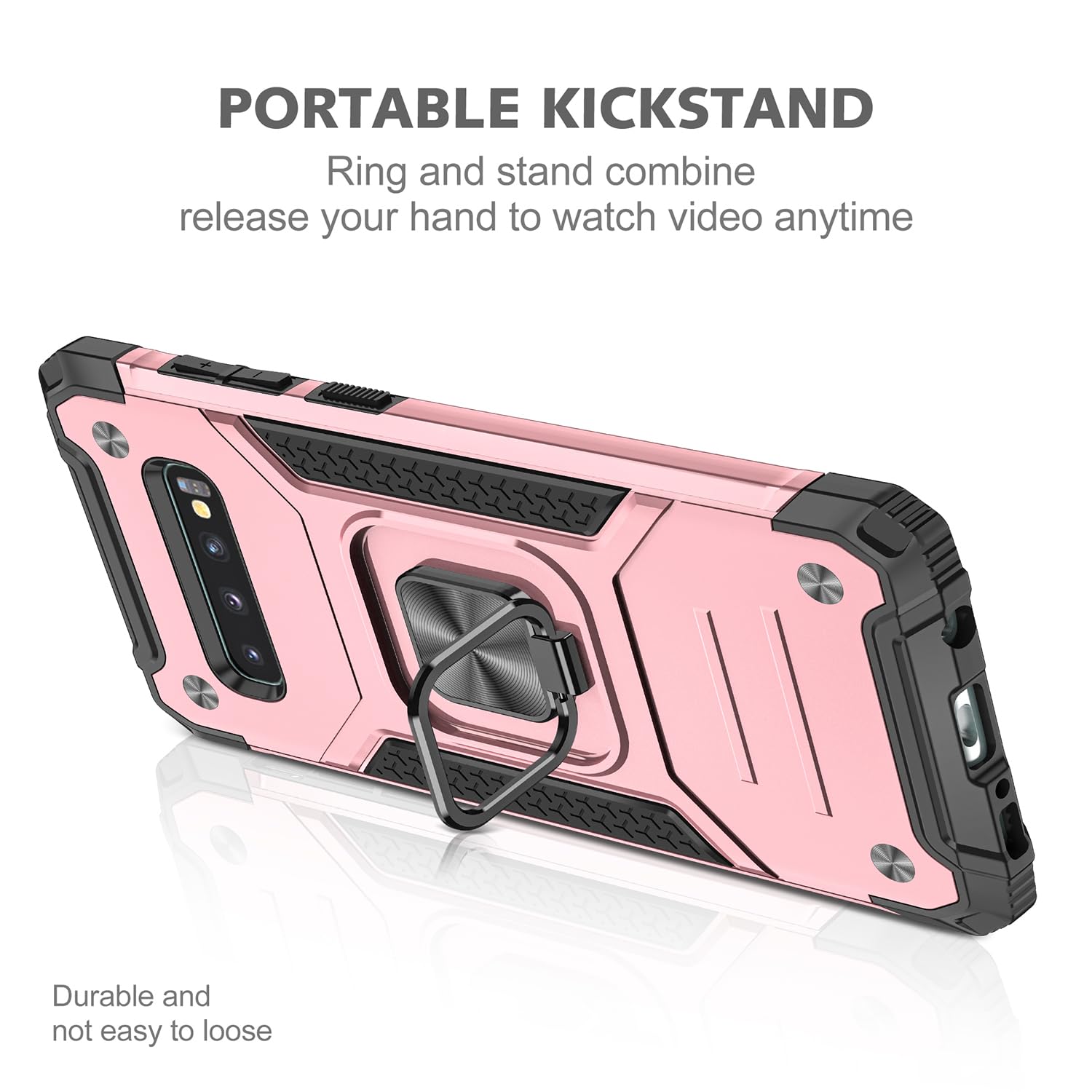 Fucozan Military Grade Shockproof Case for Samsung Galaxy S10 with Kickstand and Magnetic Car Mount Heavy Duty Protection Rose Gold - View 3 of 8