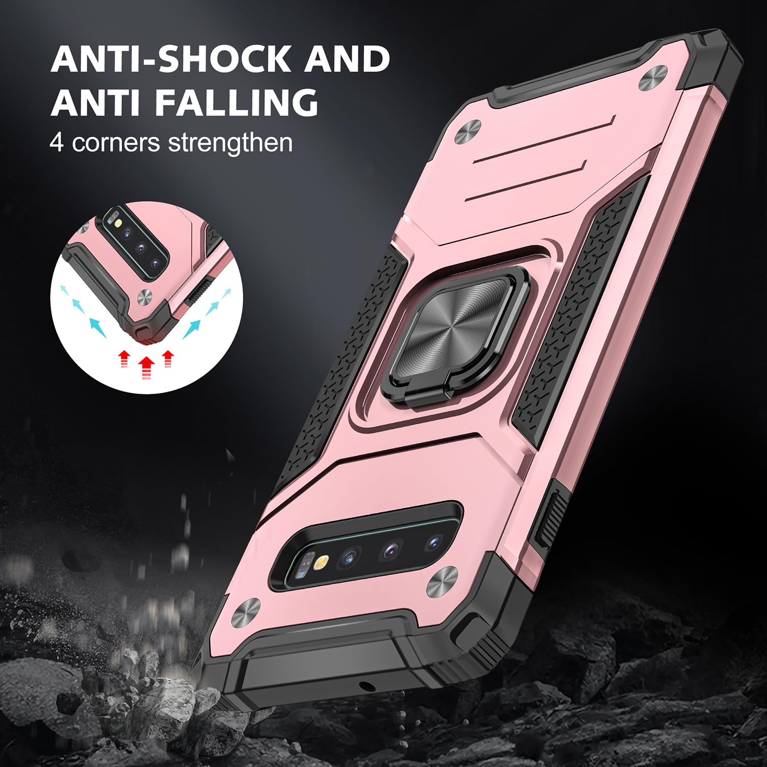 Fucozan Military Grade Shockproof Case for Samsung Galaxy S10 with Kickstand and Magnetic Car Mount Heavy Duty Protection Rose Gold - View 5 of 8