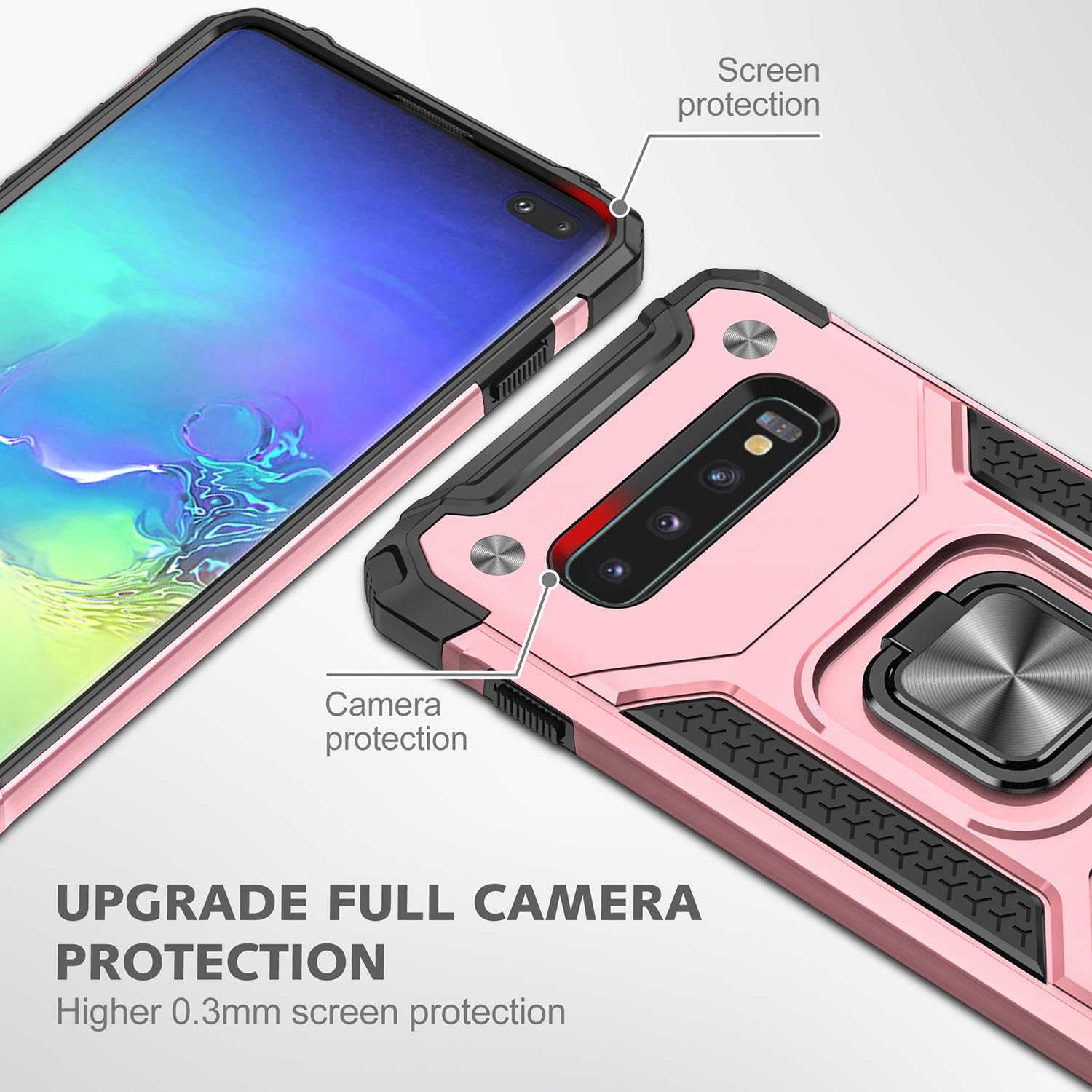 Fucozan Military Grade Shockproof Case for Samsung Galaxy S10 with Kickstand and Magnetic Car Mount Heavy Duty Protection Rose Gold - View 6 of 8