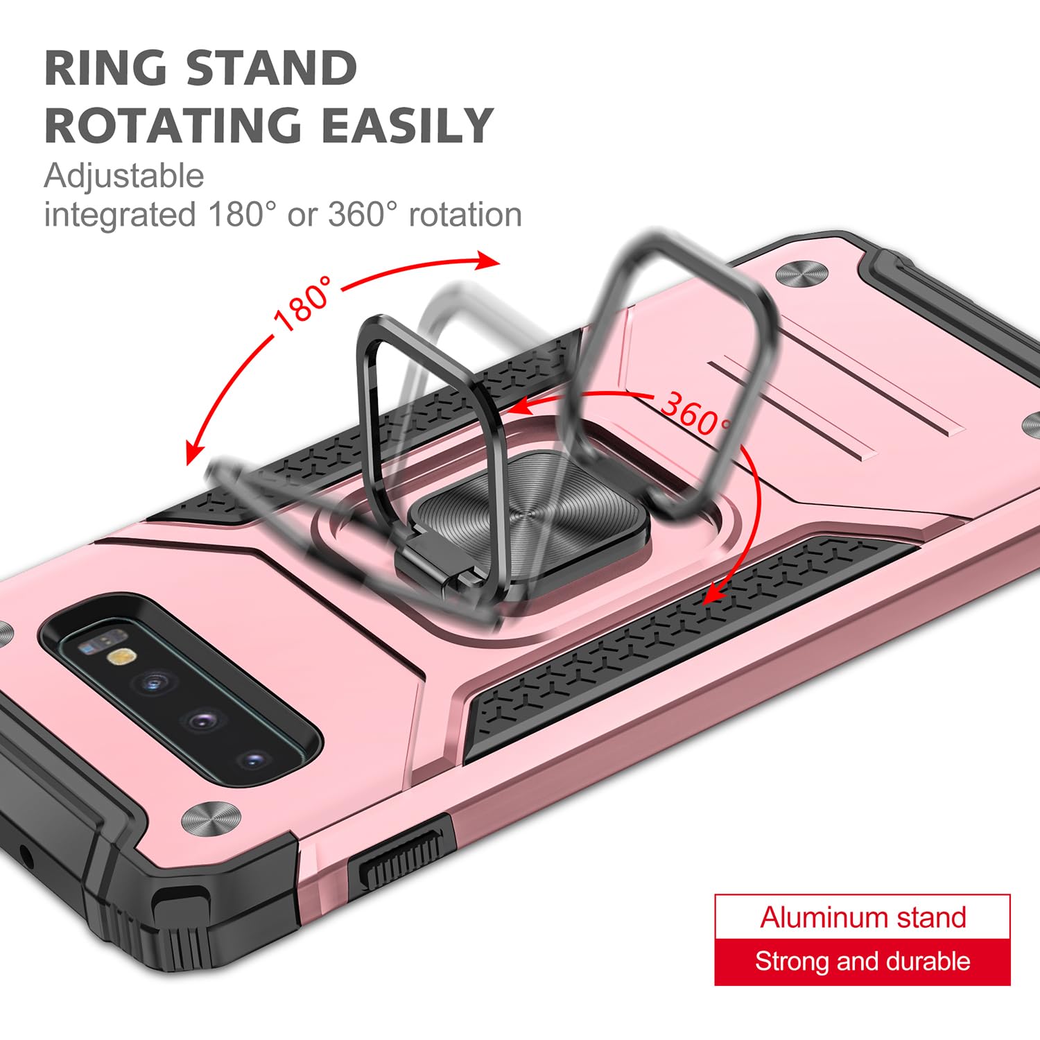 Fucozan Military Grade Shockproof Case for Samsung Galaxy S10 with Kickstand and Magnetic Car Mount Heavy Duty Protection Rose Gold - View 7 of 8