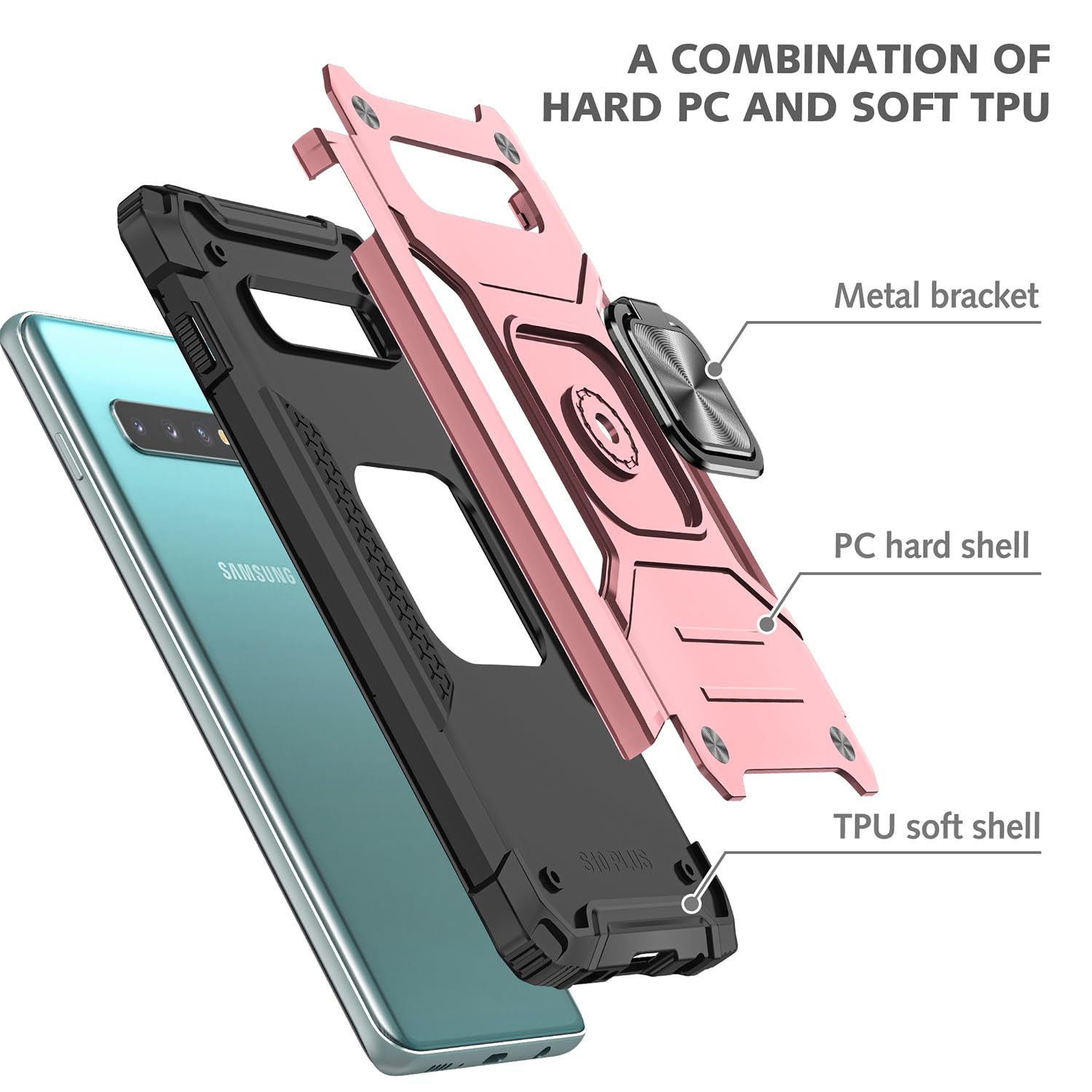 Fucozan Military Grade Shockproof Case for Samsung Galaxy S10 with Kickstand and Magnetic Car Mount Heavy Duty Protection Rose Gold - View 8 of 8