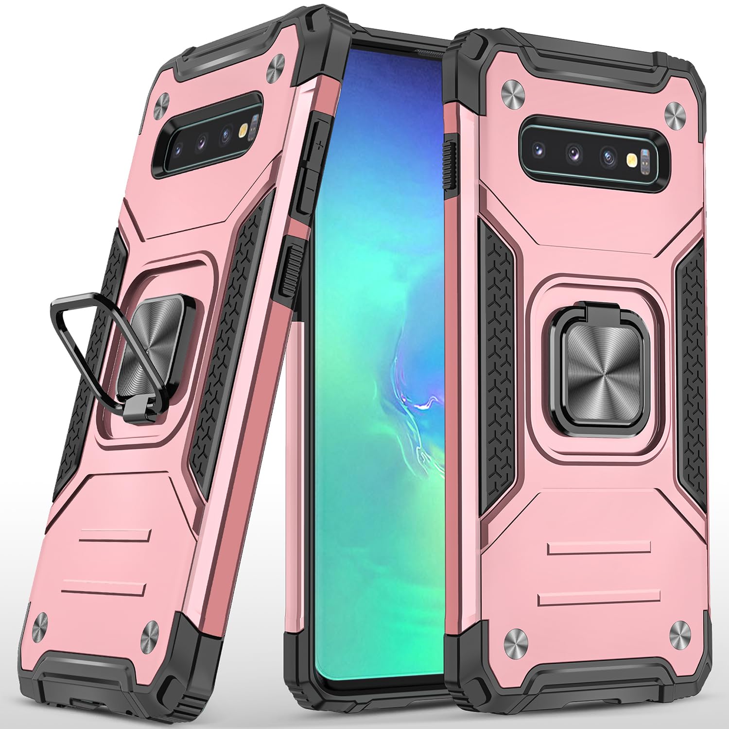 Fucozan Military Grade Shockproof Case for Samsung Galaxy S10 with Kickstand and Magnetic Car Mount Heavy Duty Protection Rose Gold