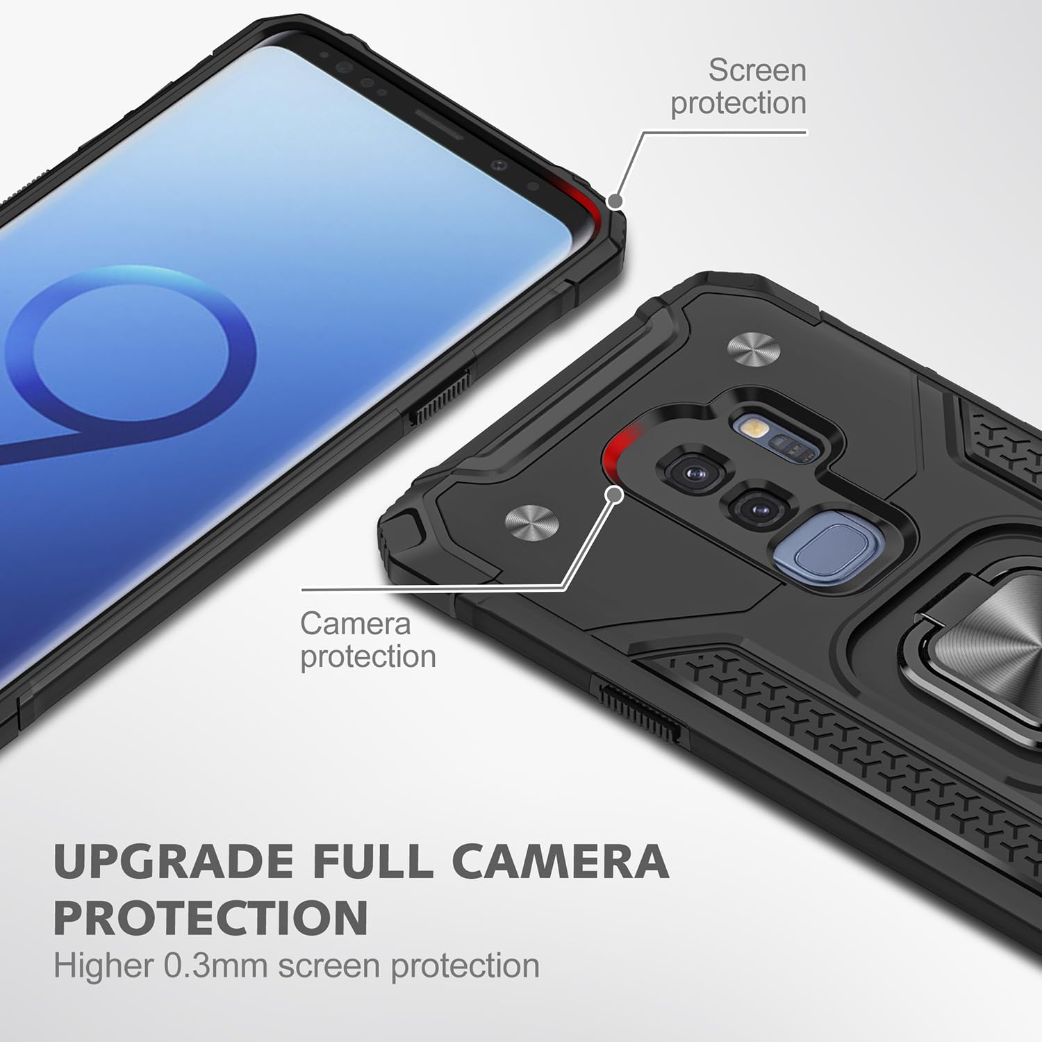 Samsung Galaxy S9 Plus Case Military Grade Shockproof with Kickstand and Magnetic Car Mount Heavy Duty Protective Black Armor Case - View 6 of 8